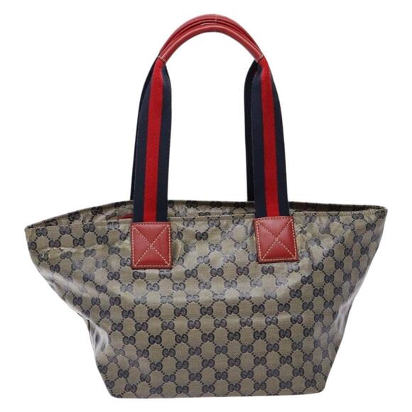 GUCCI GG Crystal Sherry Line Tote Bag Coated Canvas Red Navy - Picture 3 of 13